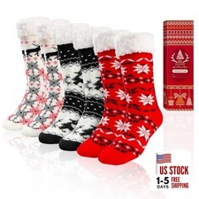 3 Pairs Christmas Fuzzy Warm Slipper Socks for Women,Soft Sherpa Multicolor