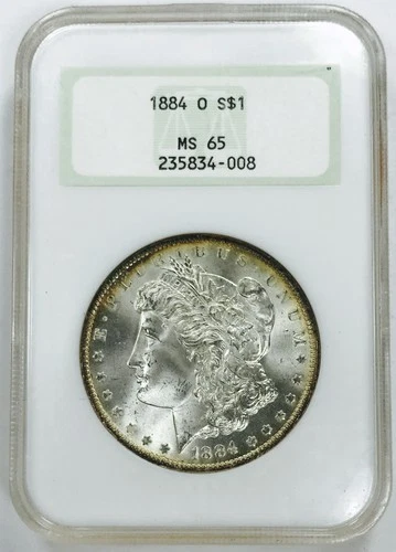 1884 O MORGAN DOLLAR NGC MS65! MAGNIFICENT GRADE! RAINBOW RIMS! NICE! NR #G2181