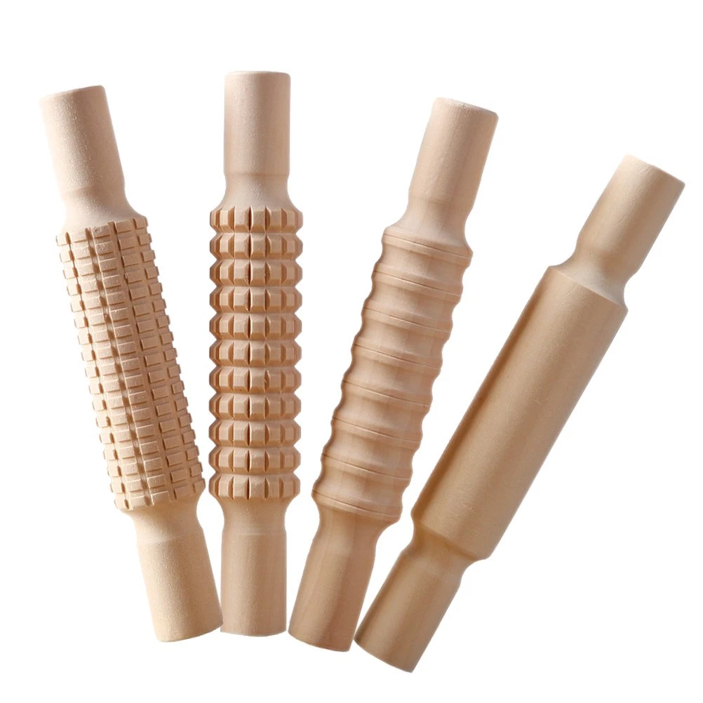 Paquete de 4 moldes de accesorios de cerámica con rodillo de arcilla texturizada para