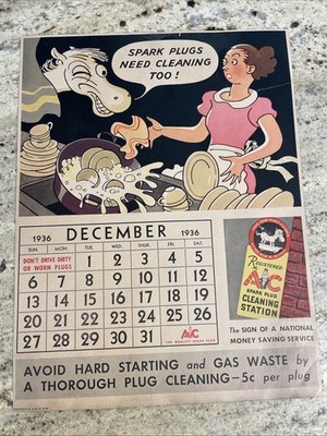 Vintage Original 1936 AC Spark Plug Calendar Page (DECEMBER ONLY) 9.5 x 12.75 