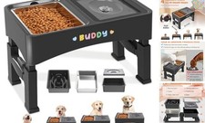3-in-1 Elevated Dog Bowls, 4 Height Adjustable Raised with Stainless Black