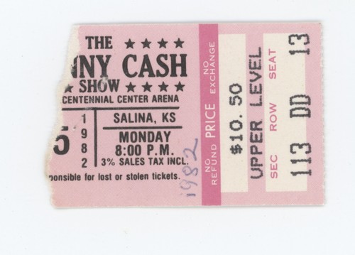 Country Music Legend Johnny Cash Vintage Ticket Stub