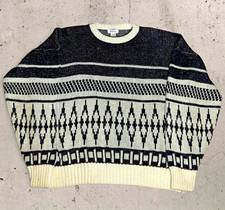 Robert Bruce Men's Knit Crewneck Pullover Sweater Geometric Navy White 2X