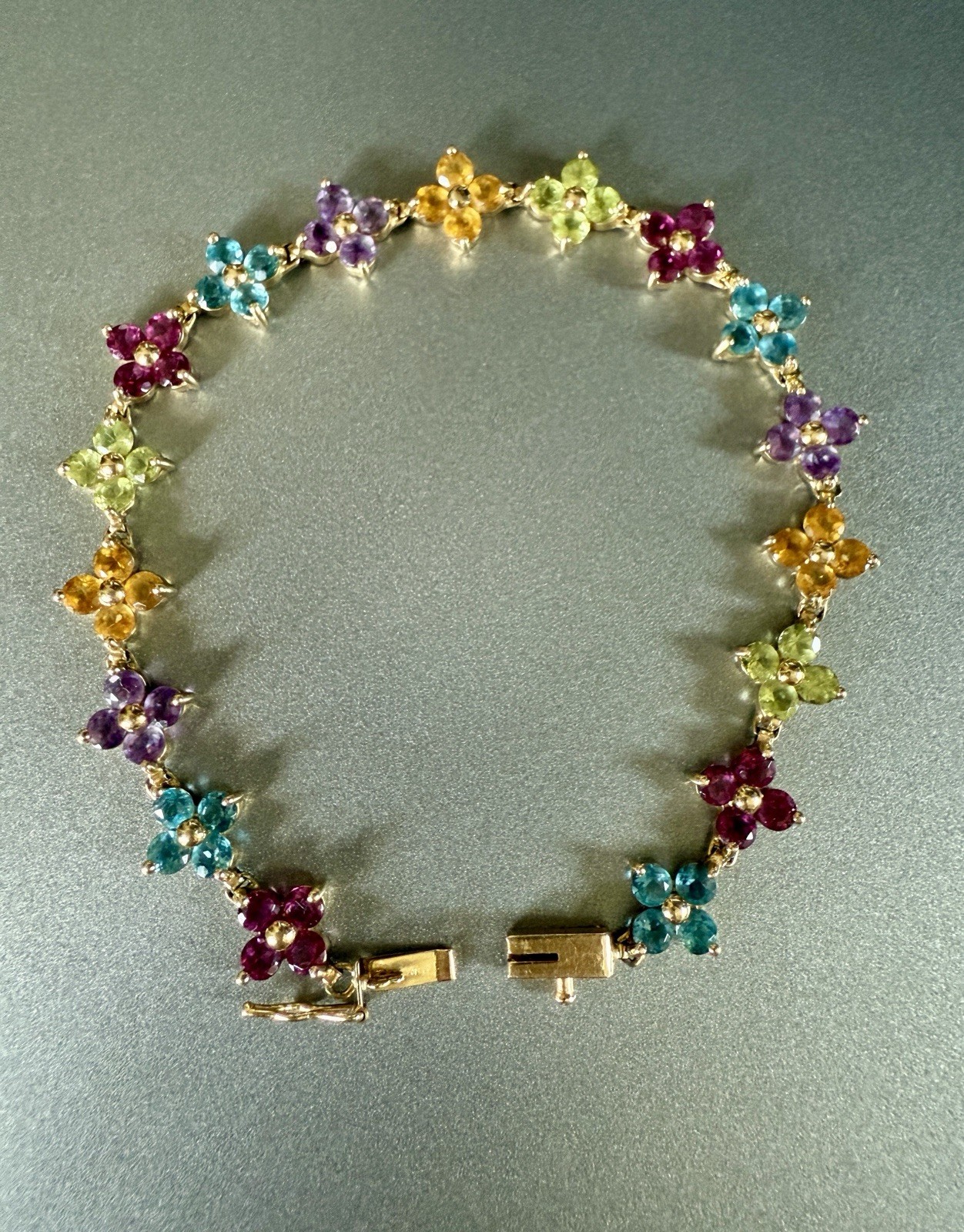 14k Solid Yellow Gold 4ct Multi-Colored Stone Ten… - image 2