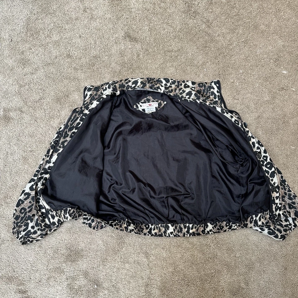 Chaqueta Bomber Grande Vintage Años 80/90 100% Seda Lavable Guepardo Leopardo Cremallera Completa Foto 4 de 4