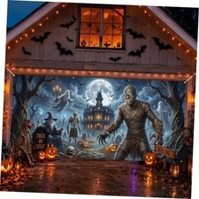Halloween Garage Door Banner Cover, Mummy Haunted House 6x13FT mummy