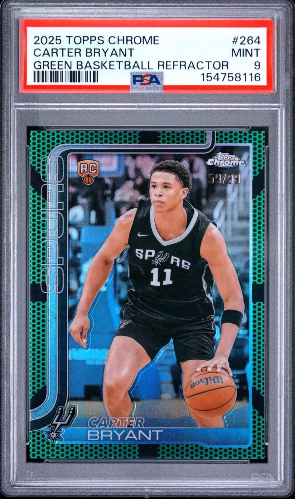 2025 Topps Chrome Carter Bryant #264 Green Basketball Refractor /99 Rookie PSA 9