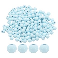 300pcs 12mm Light Blue Round Wood Beads 3.3mm Large Hole for Jewelry Making