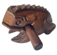 Large 6 Inch Dark Brown Wooden Frog Guiro Instrument Handcrafted Thai Percu...