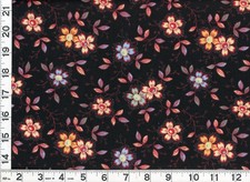 Yellow Green Blue Flowers Leafy Vines Dk Brown Quilting Sewing Fabric by Yd 231