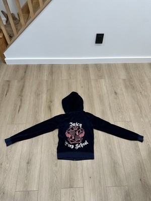 2000s Vintage Juicy Couture Prep School Navy Velour Zip Up Jacket Women s Medium