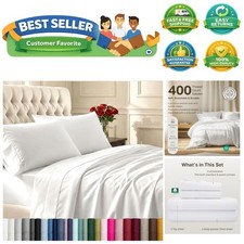 Natural 100 Cotton Sheets Queen Size Bed Set - Soft 400 Thread Count Sateen,...