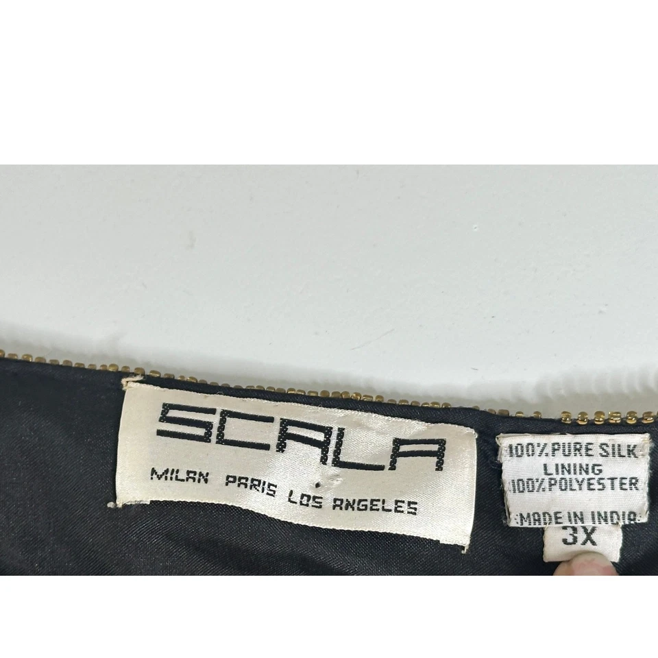 Blusa Scala De Colección Negra Verde Dorada Paisley Lentejuelas Manga Larga Fiesta Vacaciones 3X Foto 3 de 4