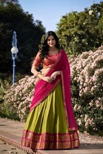 Wedding Party Bridal Lehenga Choli Beautiful Chunri Indian Ethnic Kanchipuram