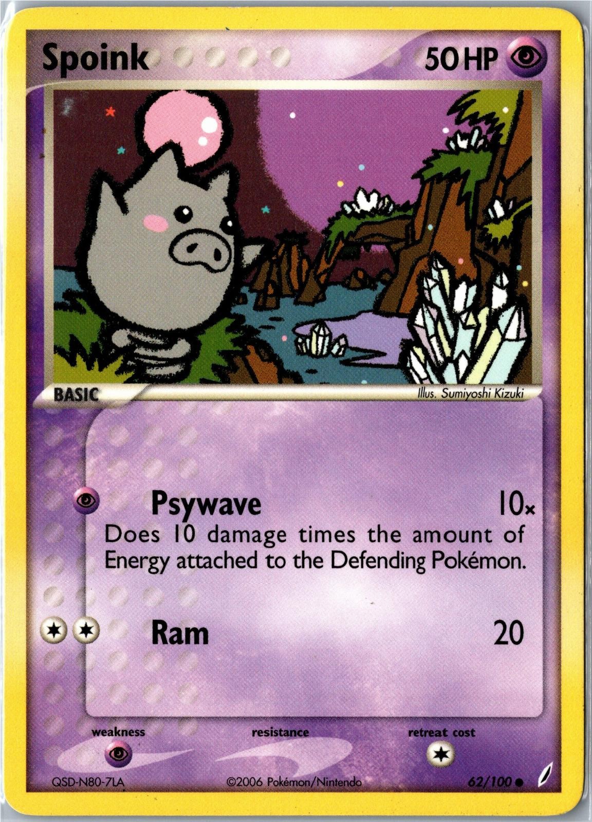 Pokemon Card - Spoink 62/100 Crystal Guardians Common Heavily Played