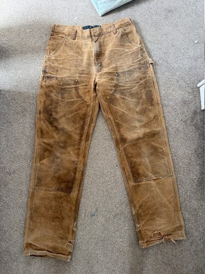 Carhartt Work Trousers W34 L34 Brown Canvas Workwear Pants Used Condition