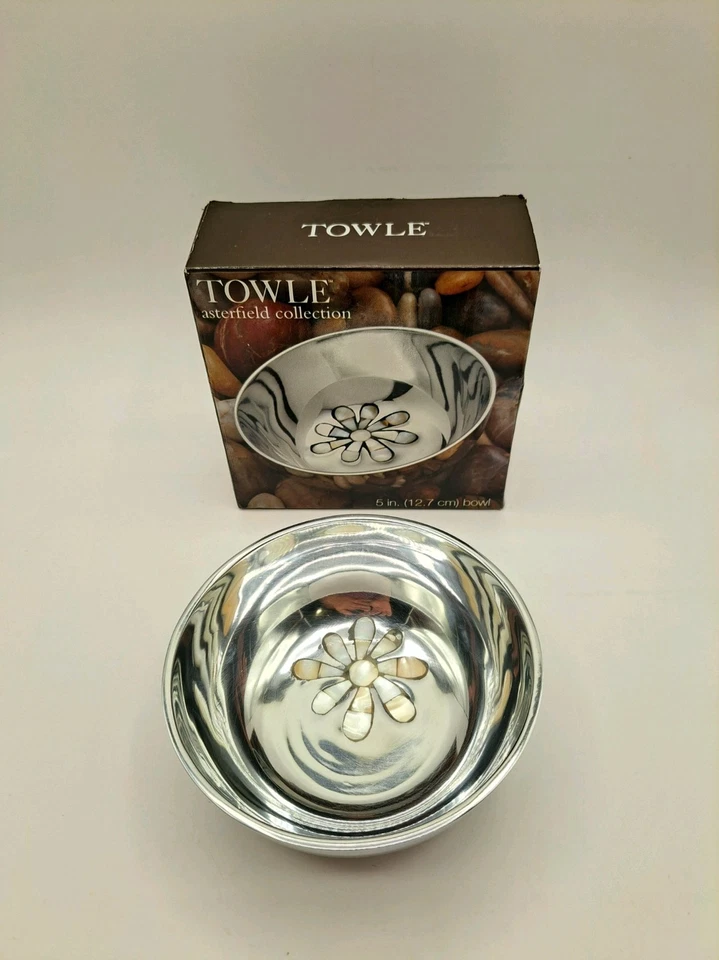"Toalla con incrustaciones de madreperla Asterfield 5"" cuenco de aluminio fundido en caja original" Foto 2 de 4
