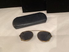 RARE VINTAGE ANTIQUE GOLD TONE CLIP ON SUNGLASSES AVIATOR SHAPE MUST SEE NO RES