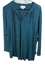 Liz claiborne Women's Split Crew Neck 3/4 Sleeve Sweater  Green-Black /Size XXL