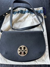 Tory Burch Jamie Convertible Clutch Logo Accent Shoulder Bag Black Gold Hardware