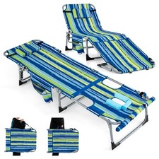 Tanning Chair, 330LBS Beach Lounge w/Face Arm Hole Hand Shoulder Strap, Fol...