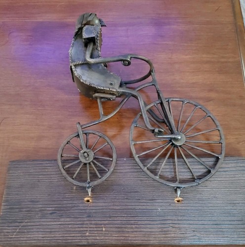 MANUEL FELGUERREZ-Rare Early Mexico; Man Riding Old Bicycle, Metal Art Sculpture - Picture 15 of 18