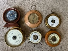 Set of 6 Wall And Desk Barometer Wood Brass Airguide Stansi Cooper ATCO Nautical