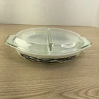 Vtg #23 Pyrex Barbed Wire Divided Casserole Dish with Lid 1.5 Quart Oval Shape