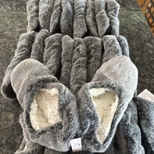 12 Pair-Auden Faux Fur Slippers in Grey and BlackMedium/Large 8-10 NEW