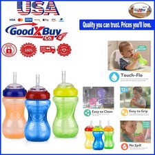 No-Spill Sippy Cup Set 3-Pack 10oz Soft Straw Toddler Drinking Cups - Leakpro...
