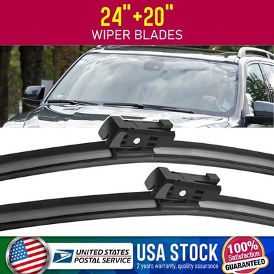 2 Pcs Universal 24''+20'' Auto Front Windshield Wiper Blades for Top Lock Black
