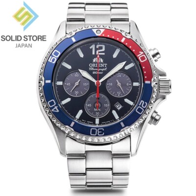 ORIENT Mako RN-TX0201L Chronograph Solar Watch Pepsi Bezel Blue Dial 42.8mm
