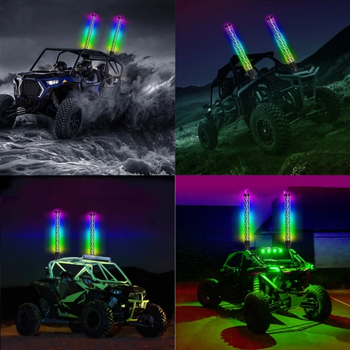 For Can Am X3 ATV UTV 1.8" Thick Pair 2FT RGB FAT LED Whip Light Spiral Antenna - Bild 12 von 18