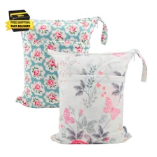 BABY 2Pcs Cloth Diaper Wet Dry Bags Waterproof Reusable with Two Zippered Pocket