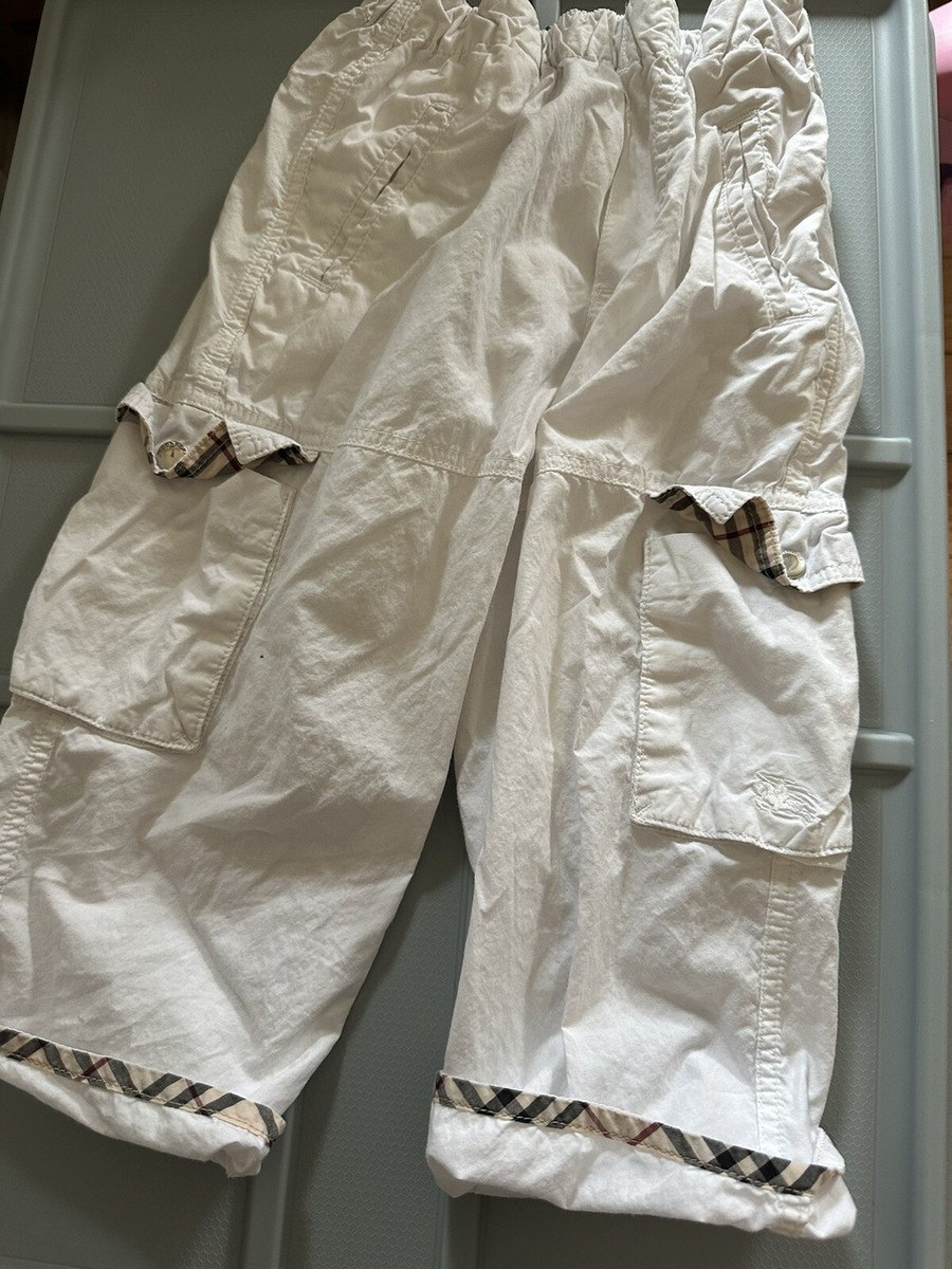 Burberry Original Cargo Pants YRS White With Burberry Plaid Trim