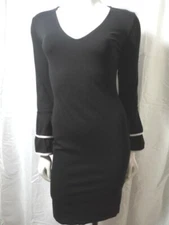 Vijo Couture Women Black Bodycon Casual Cocktel Dress Sz Small Long Bell Sleeve