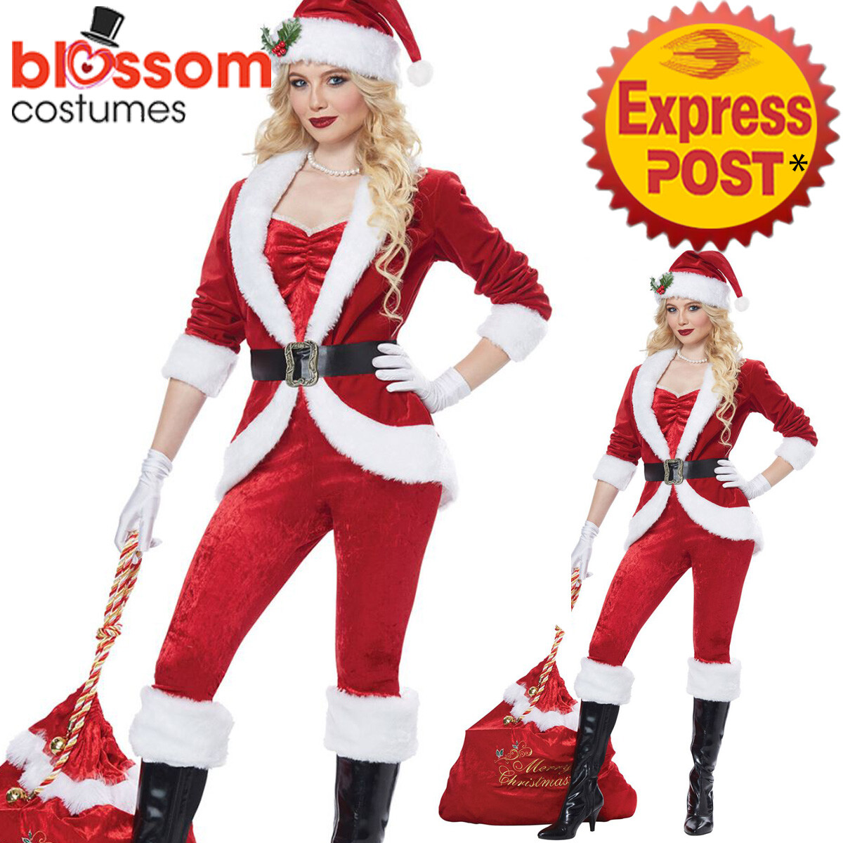 CA835 Sassy Santa Claus Christmas Helper Fancy Dress Costume Xmas Party  Outfit