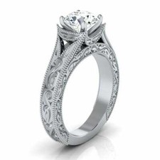 Handcrafted Vintage Engraved Solitaire Round Cut 0.80CT Cubic Zirconia Fine Ring