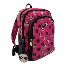 Betsey Johnson Quilted Panda Face Backpack Fuchsia Black Schoolbag w/ Charm RARE