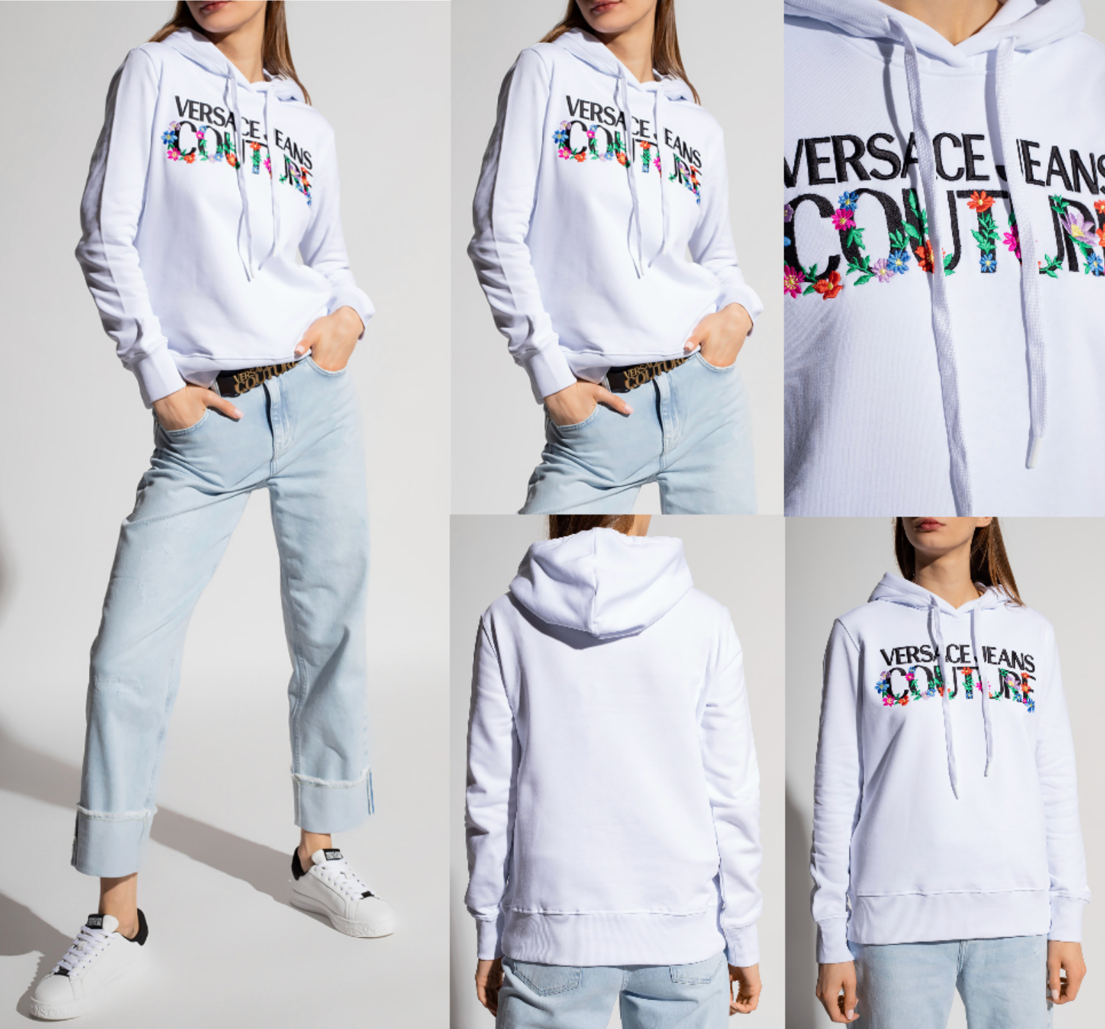 Versace Jeans Couture Hoodie Floral Embroidery Hooded Sweatshirt Pullover XS
