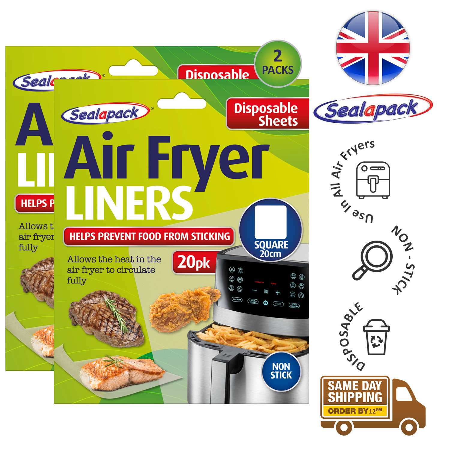 20pk Disposable Air Fryer Liner Paper Non-Stick Cooking 20cm Square Sheet X2