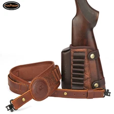 Tourbon PU Leather Rifle Sling Gun Strap/Swivels/Ammo Holder Cheek Rest Raiser