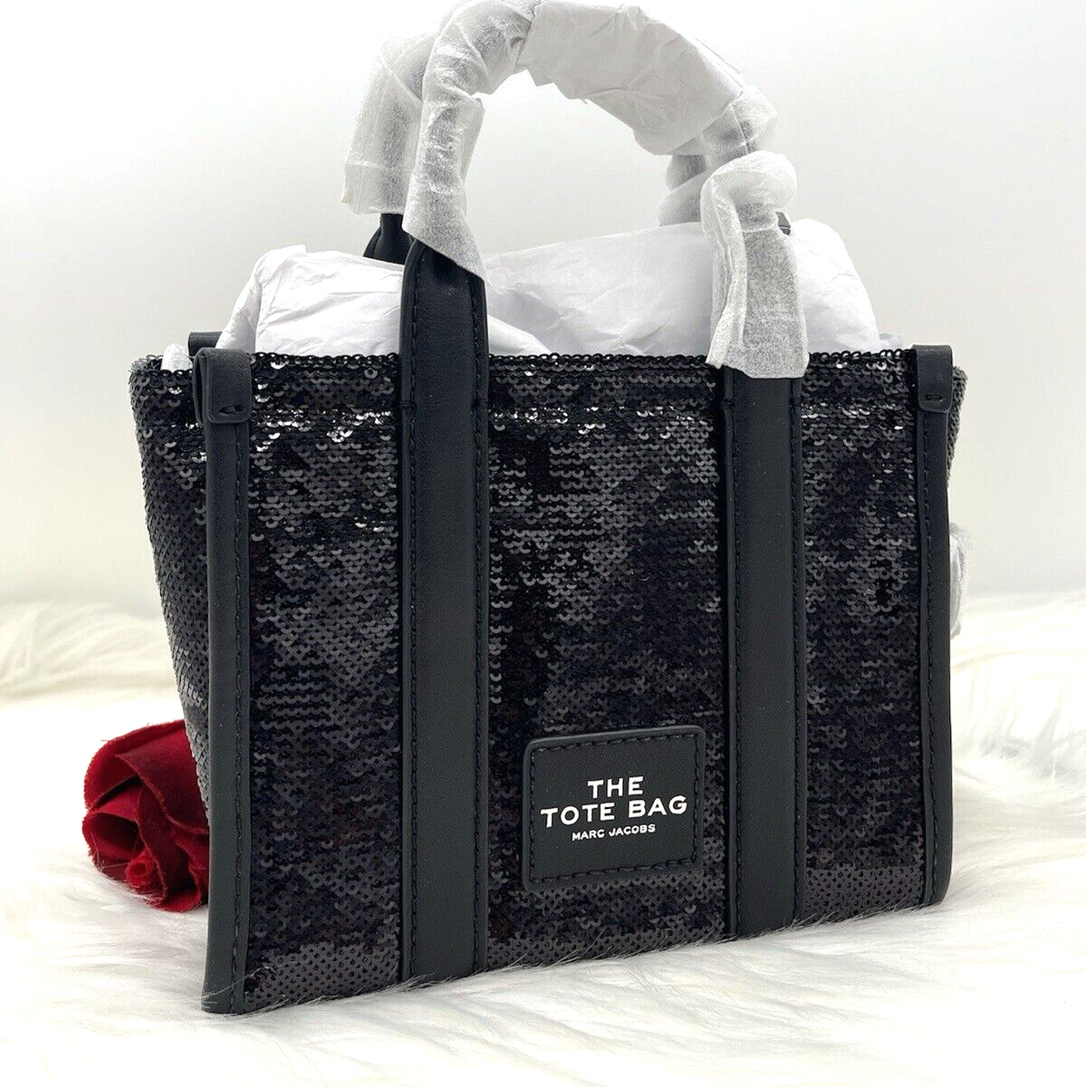 Auth NWT Marc Jacobs The Sequin Mini Tote Crossbody Bag in Black