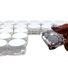 Cosmetic Jars Empty Square Makeup Containers White Lid 10 Gram Ml (50 Pack) 3086