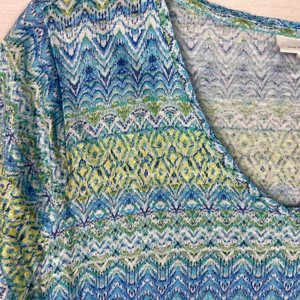 J. Jill Топ женщин M синий желтый любовь льняной футболка v-образным вырезом короткий рукав геометрический - Изображение 4 из 4