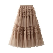 Lady Mesh Pleated Skirt Ruffle Tiered Gauze Tutu Half Dress Fairy Layered A-line