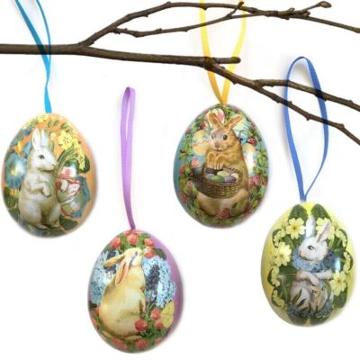 Mme Treacle Bunny Mini Eier Osterdosen 4 verschiedene eiförmige Dosen mit Bändern