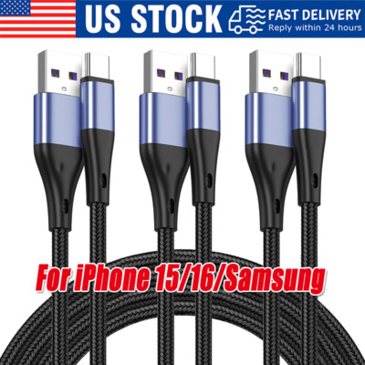 Braided USB C Type C Fast Charging Data Cable Cord for iPhone 16 Pro Max 15 lot
