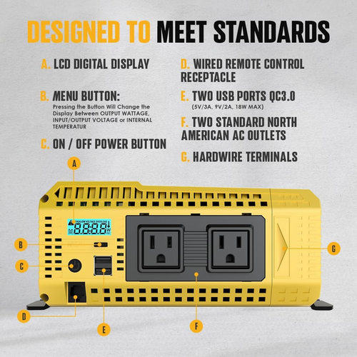 Krieger 1100 Watt 12V a 110v Inverter onda sinusoidale pura doppia presa AC e USB - Foto 4 di 5