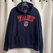FDNY City of NY Fire Department Official Licensed Blue Hoodie Sweatshirt Size Lg